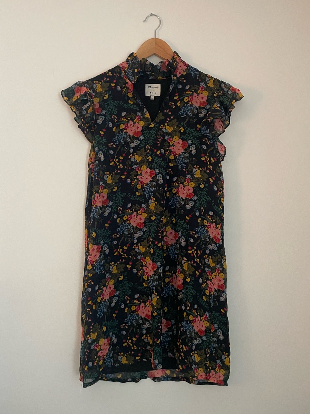 Madewell x No. 6 Floral Ruffle Sleeve Dress in Black